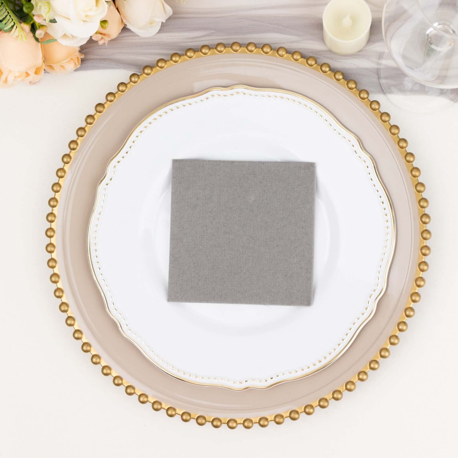 20 Pack Linen-Like Paper 5"x5" Napkins Silver - Highly Absorbent Airlaid Napkins