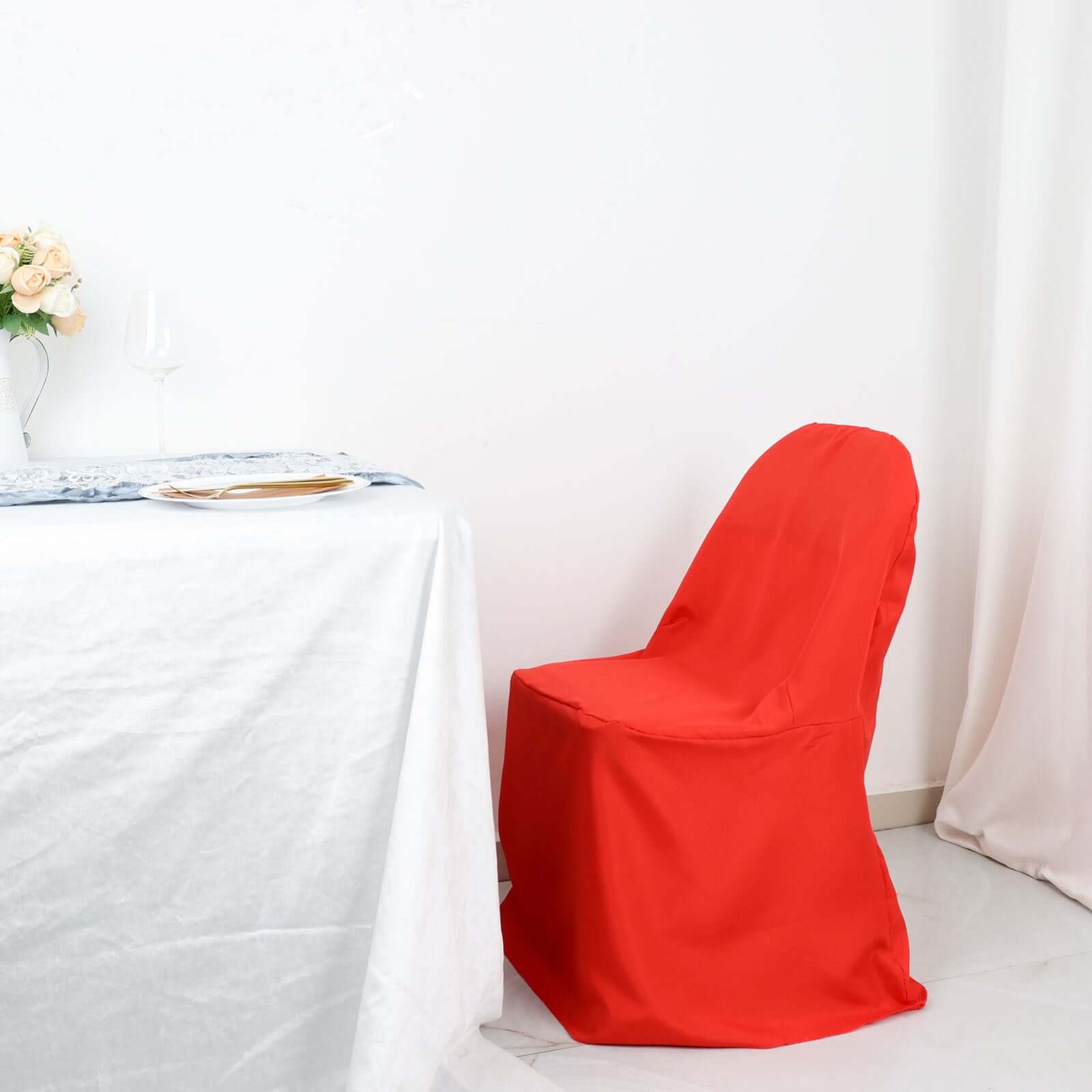 Polyester Slip On Folding Chair Covers Red - Stain-Resistant Reusable Durable Fabric