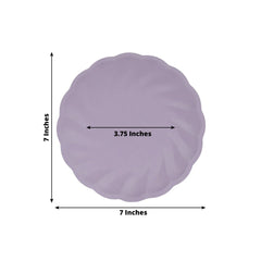 20 Pack Biodegradable Salad Plates in Lavender Lilac – 7" Swirl Scalloped Pastel Color Compostable Bamboo Dessert Plates, Elegant Disposable Tableware