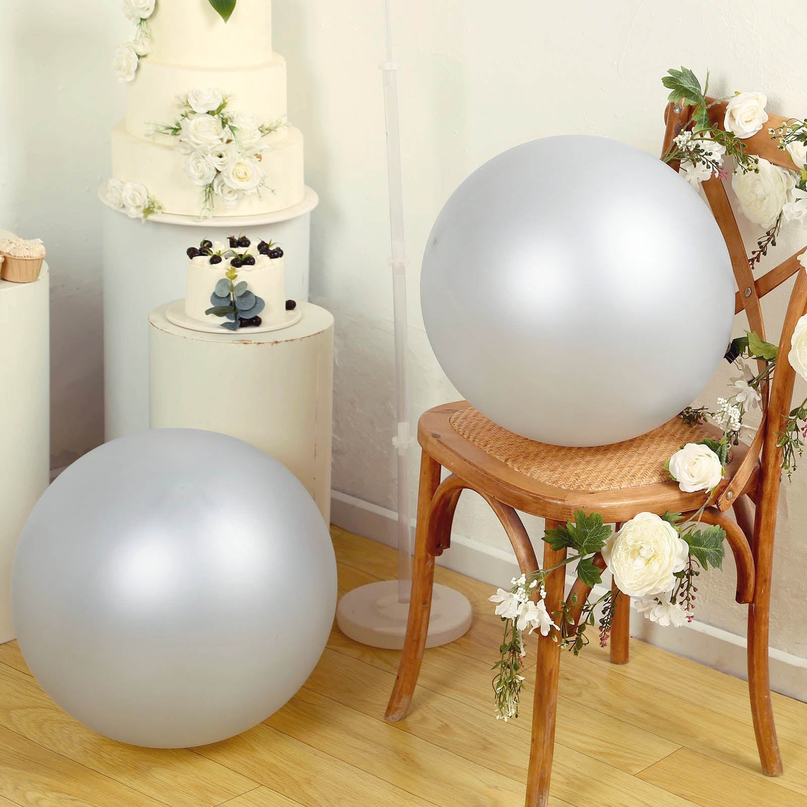 5 Pack Large Silver Biodegradable Balloons, 36" Thickened Extra Strong Eco-friendly Latex Helium Party Balloons