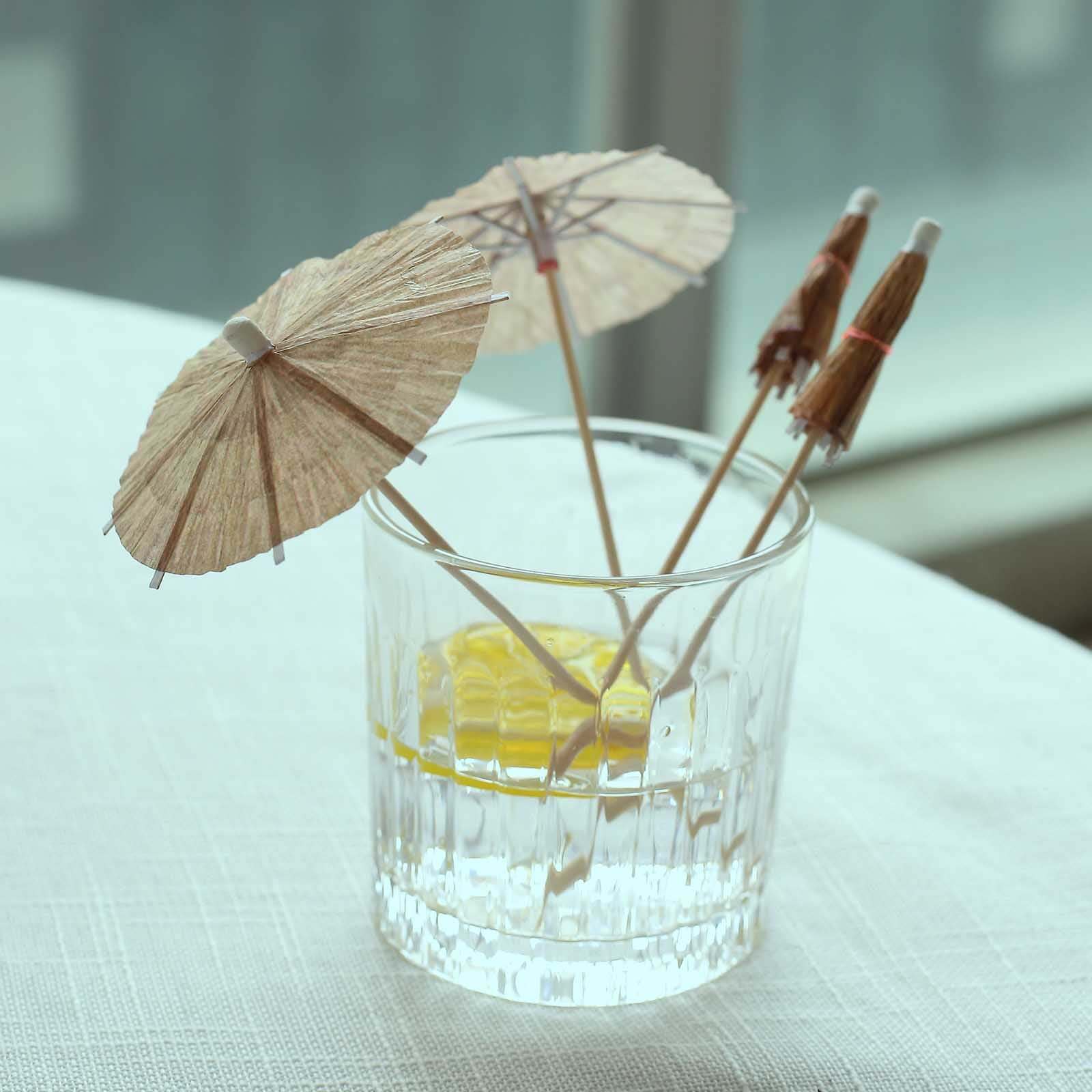 50-Pack Bamboo Cocktail Sticks Tiki Hut Paper Umbrella Design Eco Friendly Natural - Biodegradable Party Picks 6"