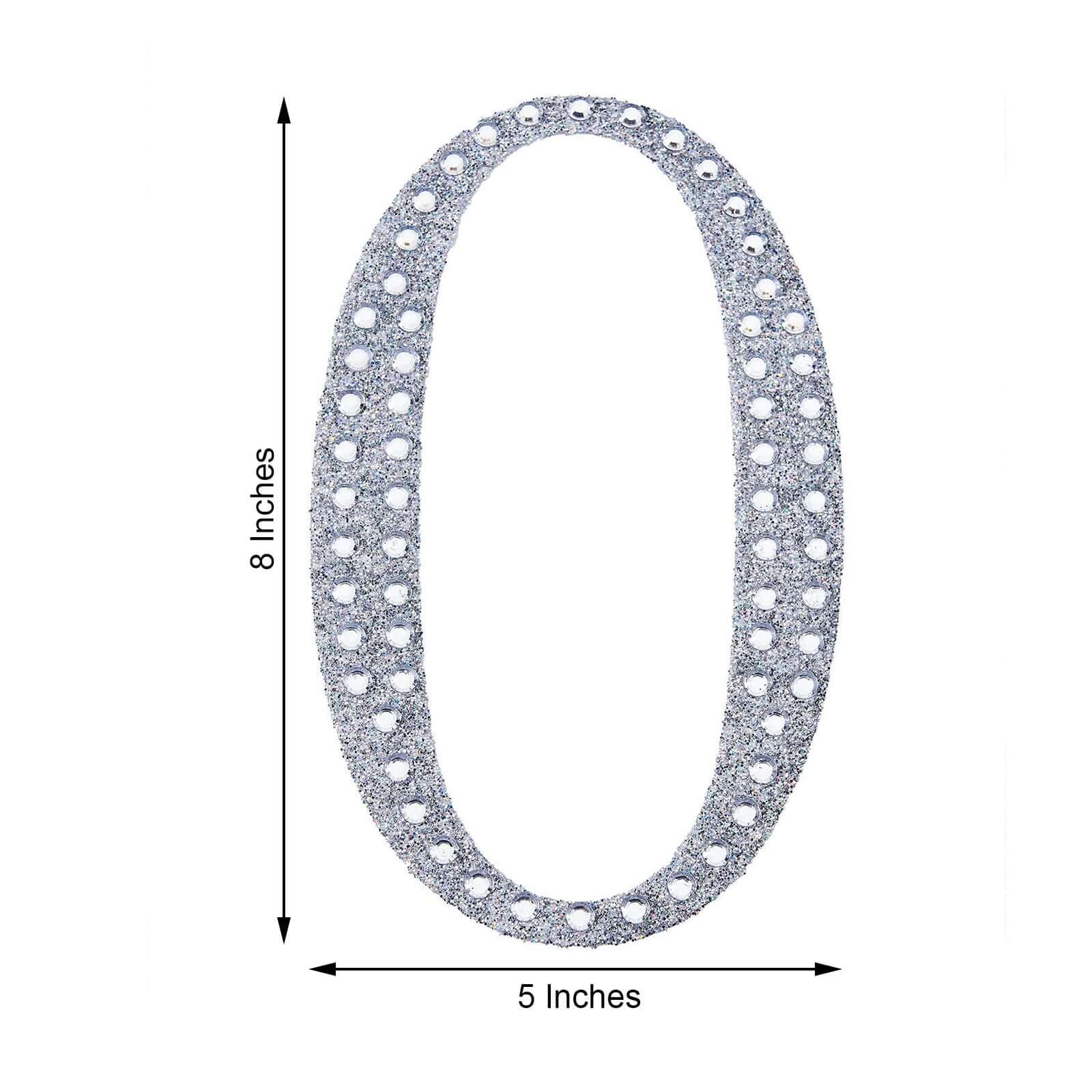 Decorative Rhinestone Number "0" Stickers, Glitter Adhesive Craft Numbers Silver DIY Sparkle Embellishments 8"