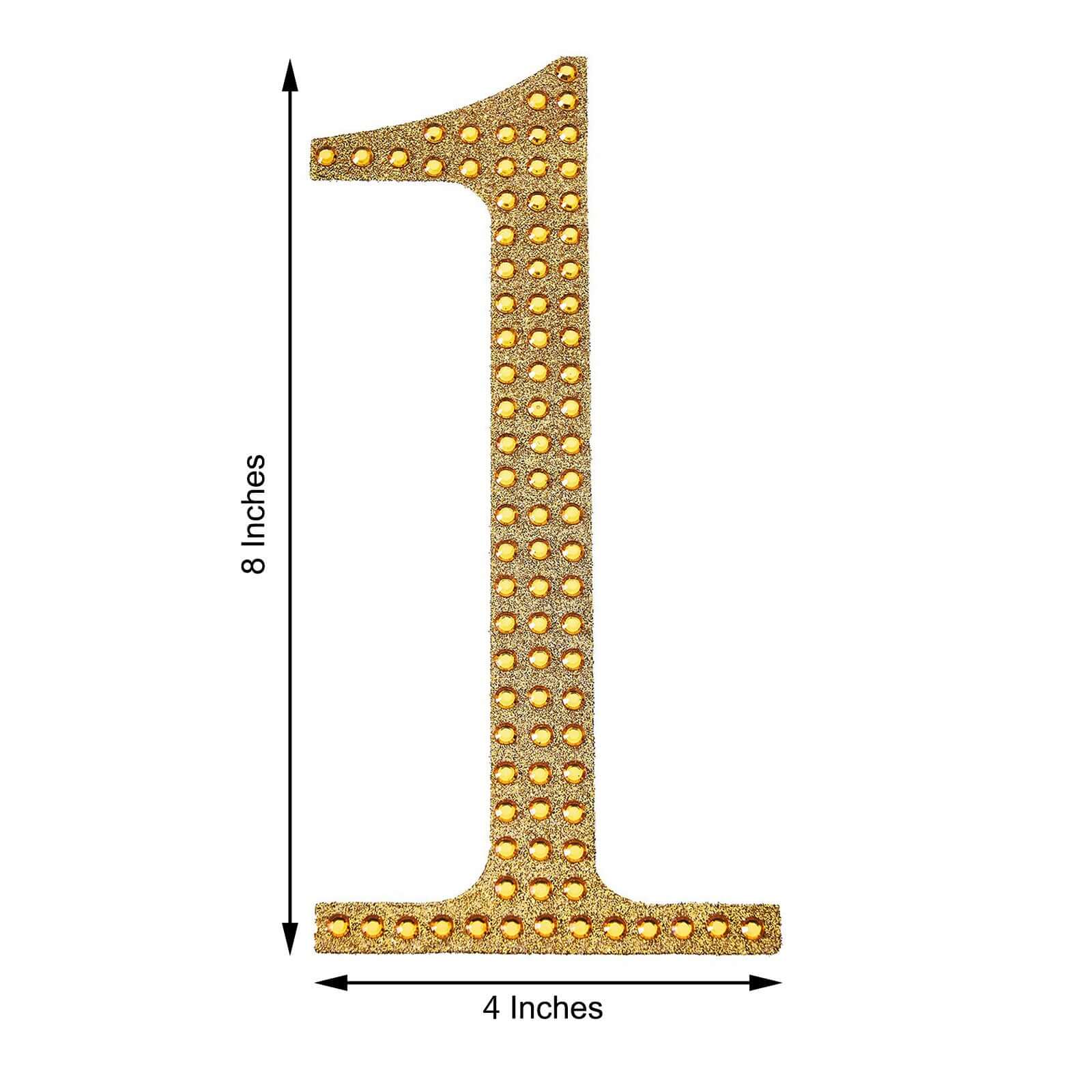 Decorative Rhinestone Number "1" Stickers, Glitter Adhesive Craft Numbers Gold DIY Sparkle Embellishments 8"