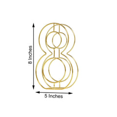8" Tall Gold Freestanding 3D Decorative Metal Wire Numbers, Wedding Table Numbers -8