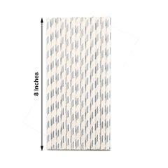 25-Pack Paper Straws White/Silver Striped - Stylish Disposable Straws for Drinks 8"