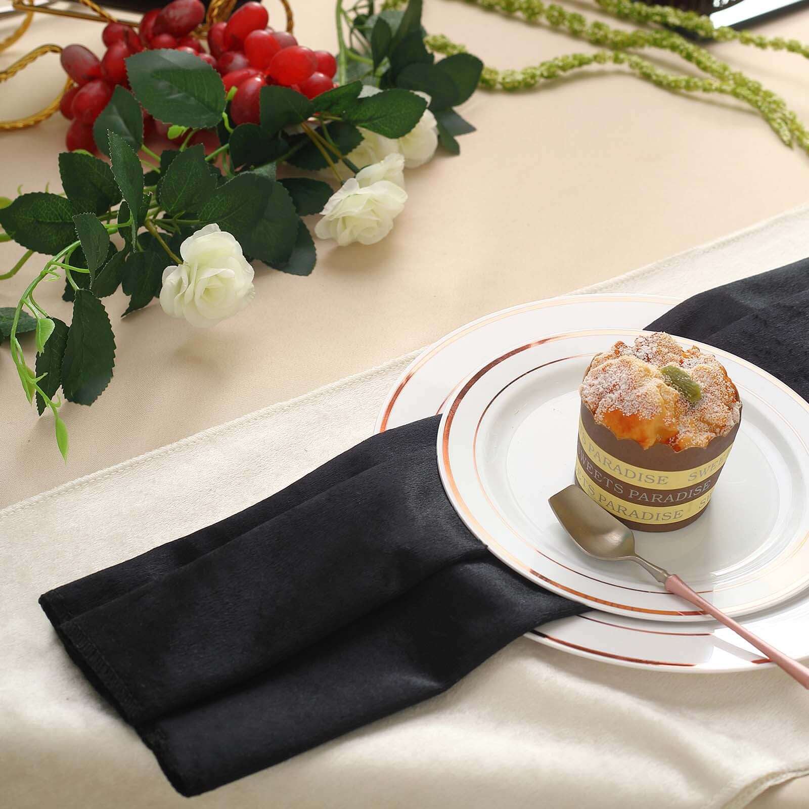 5 Pack Premium Velvet 20"x20" Napkins Black - Soft Sheen Finish Cloth Napkins for Upscale Gatherings