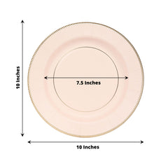 25-Pack Paper 10" Round Dinner Plates in Blush Sunray Design with Gold Rim - Disposable Heavy Duty 350GSM Party Plates