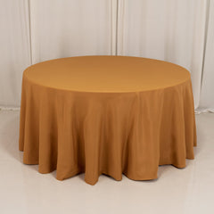 Premium Polyester 120" Round Tablecloth Gold - Seamless 220GSM Wrinkle-Resistant Design for Classy Events