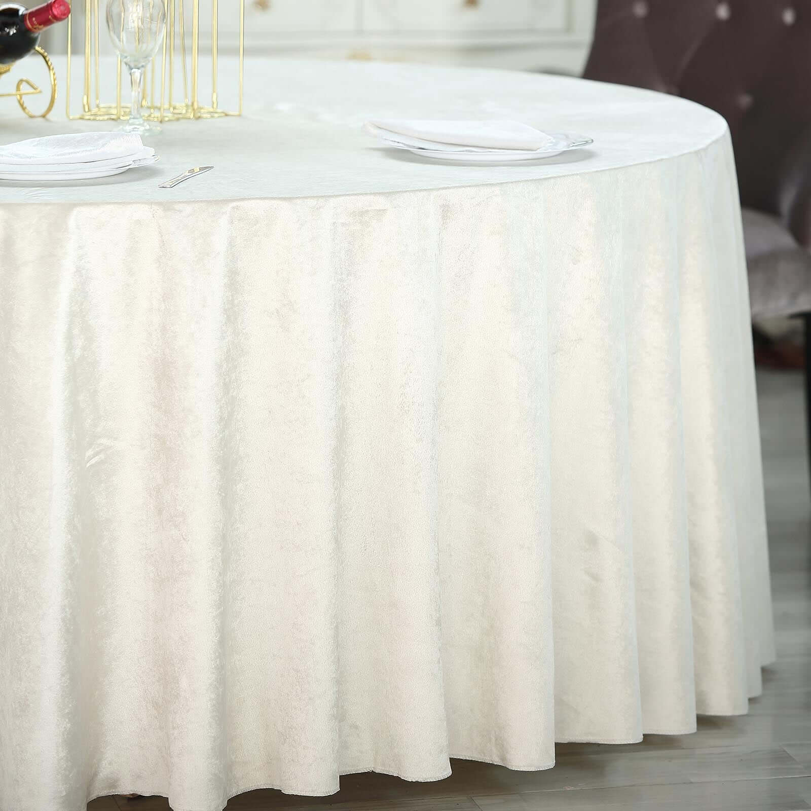 Premium Velvet 120" Round Tablecloth Ivory - Reusable Soft & Seamless Table Cover