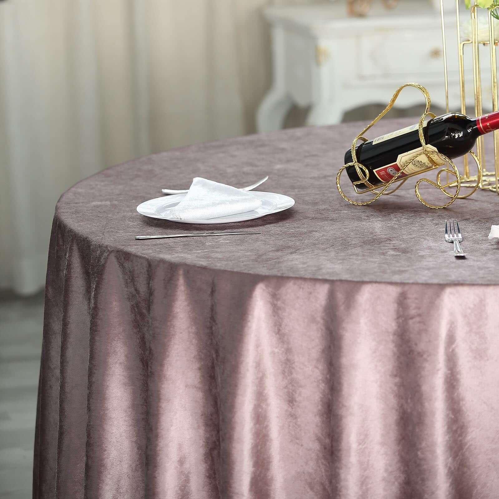 Premium Velvet 120" Round Tablecloth Mauve - Reusable Soft & Seamless Table Cover