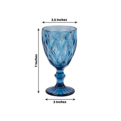 6-Pack Wine Glasses Ocean Blue Embossed Crystal Cut Design Stemmed - Colored Goblets for Parties & Events 12oz 7"
