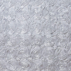Rosette Satin 21ft Table Skirt White 3D Floral Design - Sophisticated Event & Wedding Table Cover