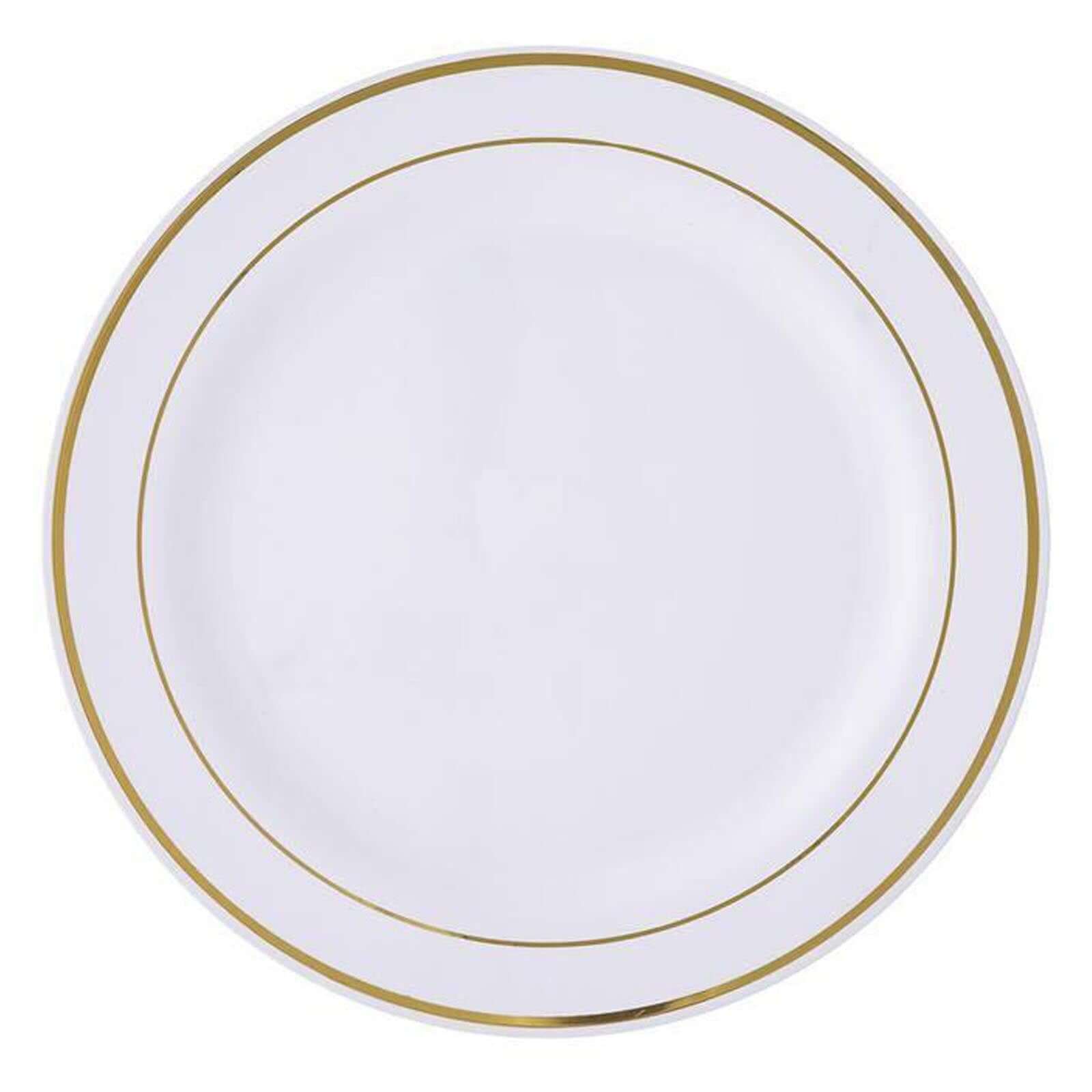 10-Pack Plastic Dessert Plates White with Très Chic Gold Rim - Disposable Plates for Parties 8"