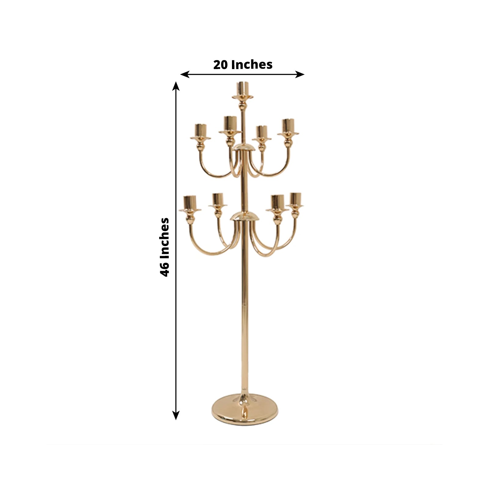 Metal Floor Candelabra Candle Holder, 9-Arm Vintage Taper Stand Gold Table Centerpiece for Weddings & Parties 46" Tall