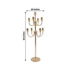Metal Floor Candelabra Candle Holder, 9-Arm Vintage Taper Stand Gold Table Centerpiece for Weddings & Parties 46" Tall