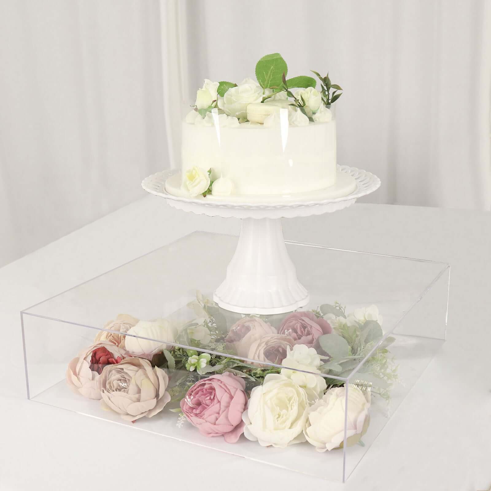 Acrylic Cake Box Stand Pedestal Riser Transparent Clear - Decorative Display for Weddings 18"x18"