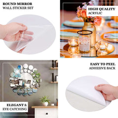 12 Pack Round Acrylic Mirror Wall Stickers, 6" Removable Wall Decals For Home Decor