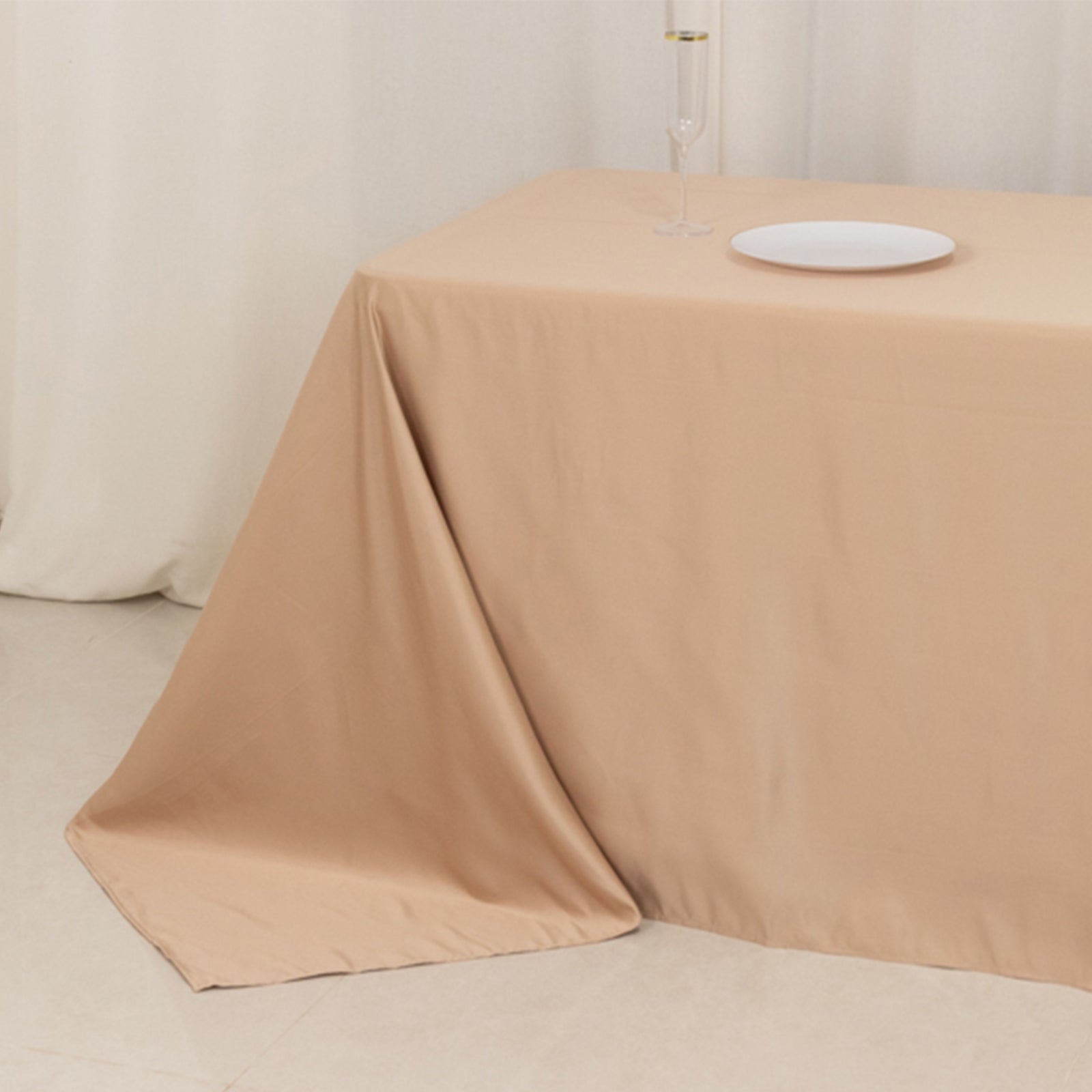 Lamour Satin 90"x156" Rectangle Tablecloth Nude - Luxurious, Soft Seamless Table Cover