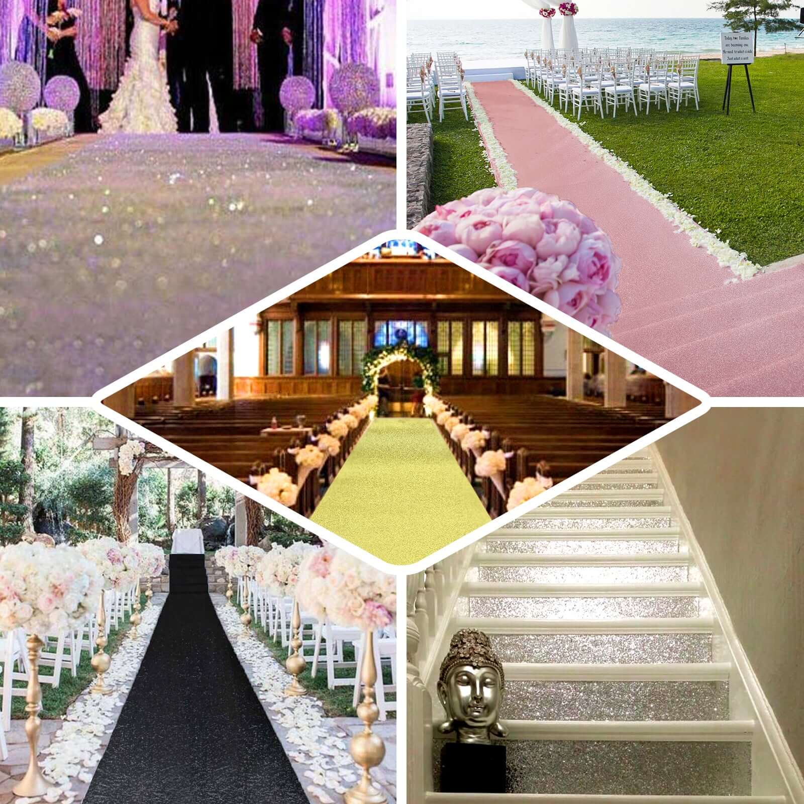 3ftx50ft White Sparkle Glitter Wedding Aisle Runner, Non-Woven Red Carpet Runner - Prom, Hollywood, Glam Parties