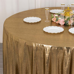 Sequin Dots Polyester Round 120" Tablecloth Shimmering Antique Gold - Wrinkle Free & Sparkling Table Cover