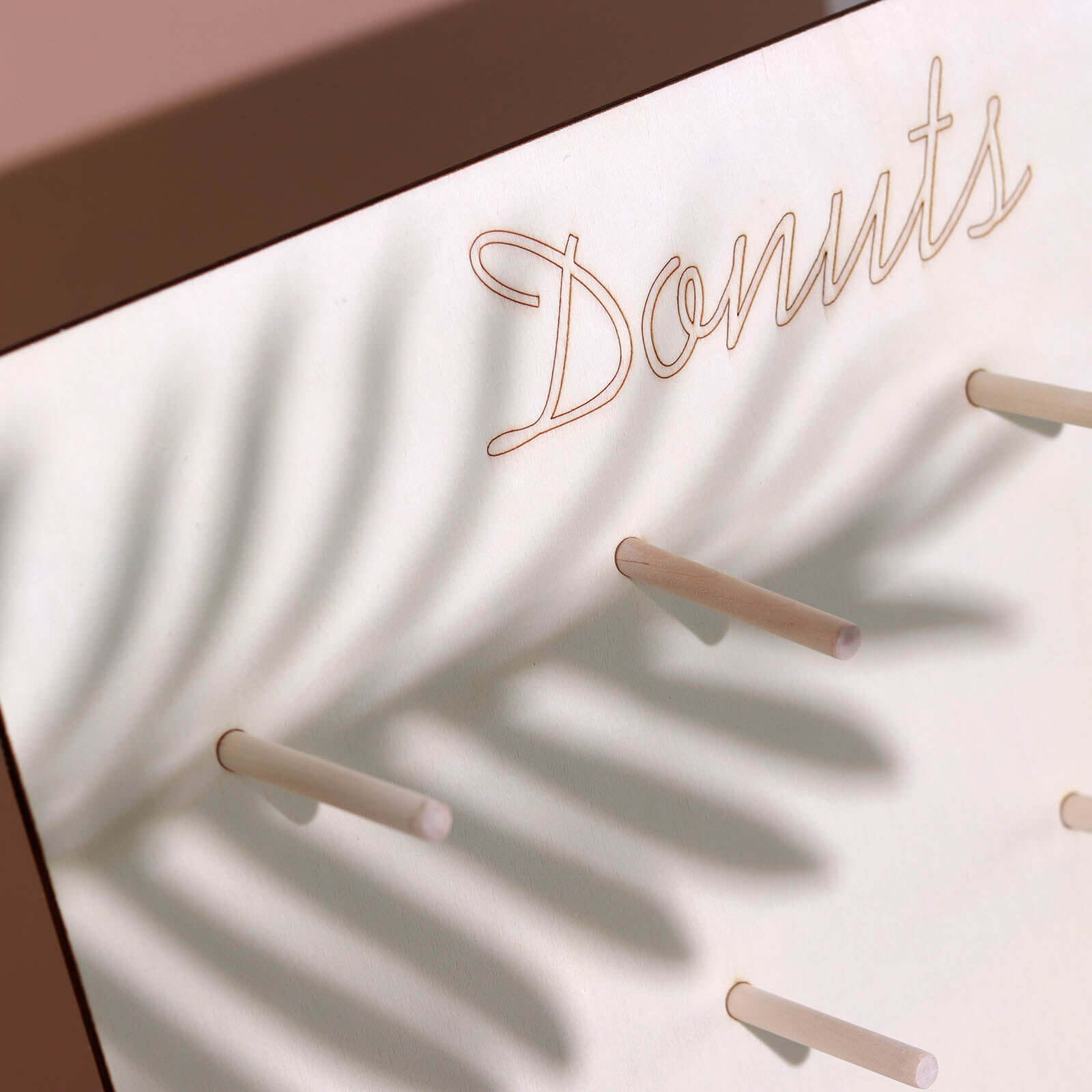 Natural Wood Rectangle Donut Wall Stand - Space Saving Detachable Rustic Chic Doughnut Pegboard Dessert Display Pretzel Bagel Holder 19"