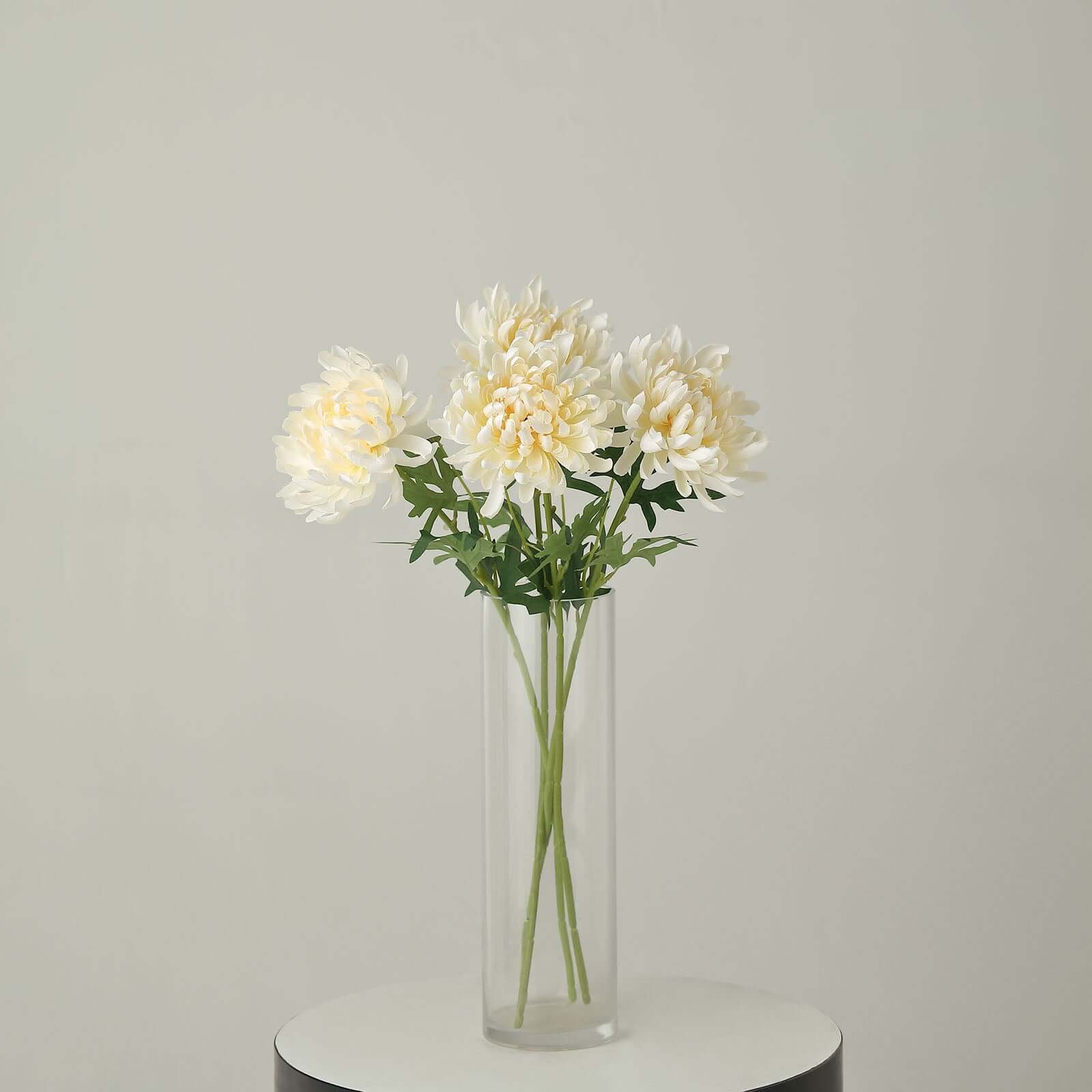 3 Stems Ivory 27" Artificial Silk Chrysanthemum Bouquet Flowers, Large Faux Mum Branches