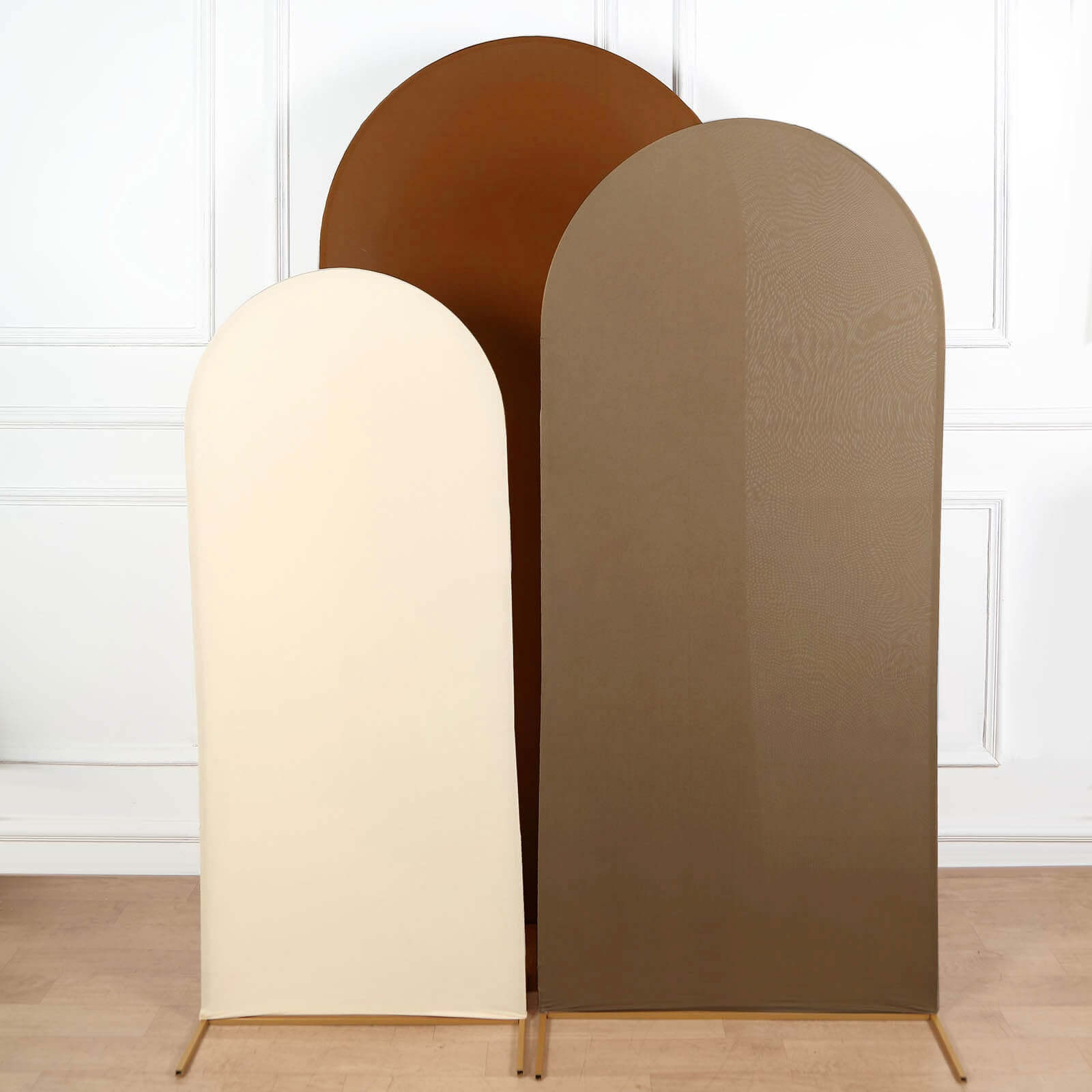 Set of 3 Mixed Natural Spandex Fitted Chiara Backdrop Stand Cover For Round Top Wedding Arch - 5ft, 6ft, 7ft