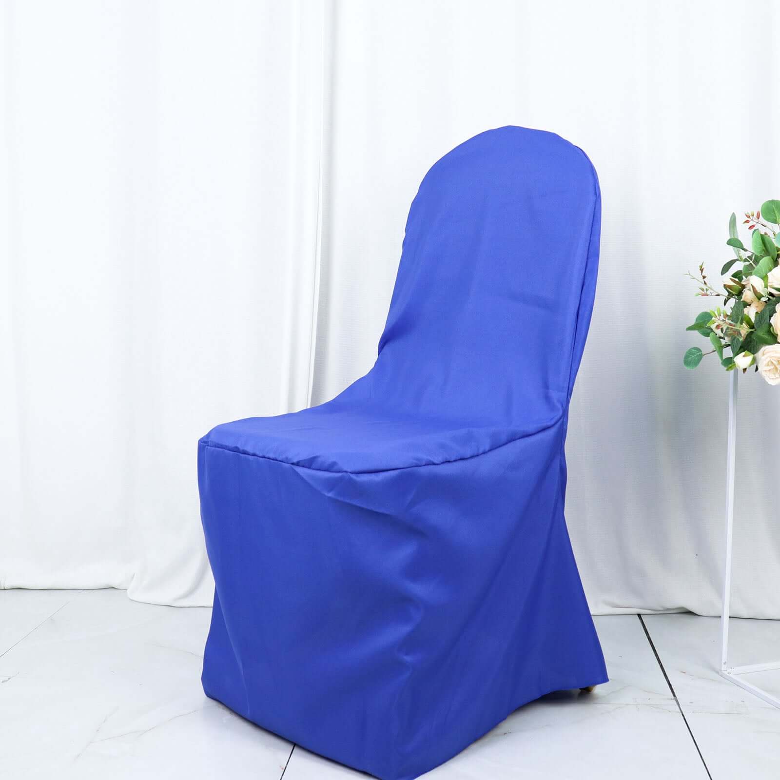 Polyester Slip On Banquet Chair Covers Royal Blue - Stain-Resistant Reusable Durable Fabric