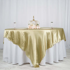 Satin 90"x90" Table Overlay Square Tablecloth Champagne - Smooth Finish Table Topper