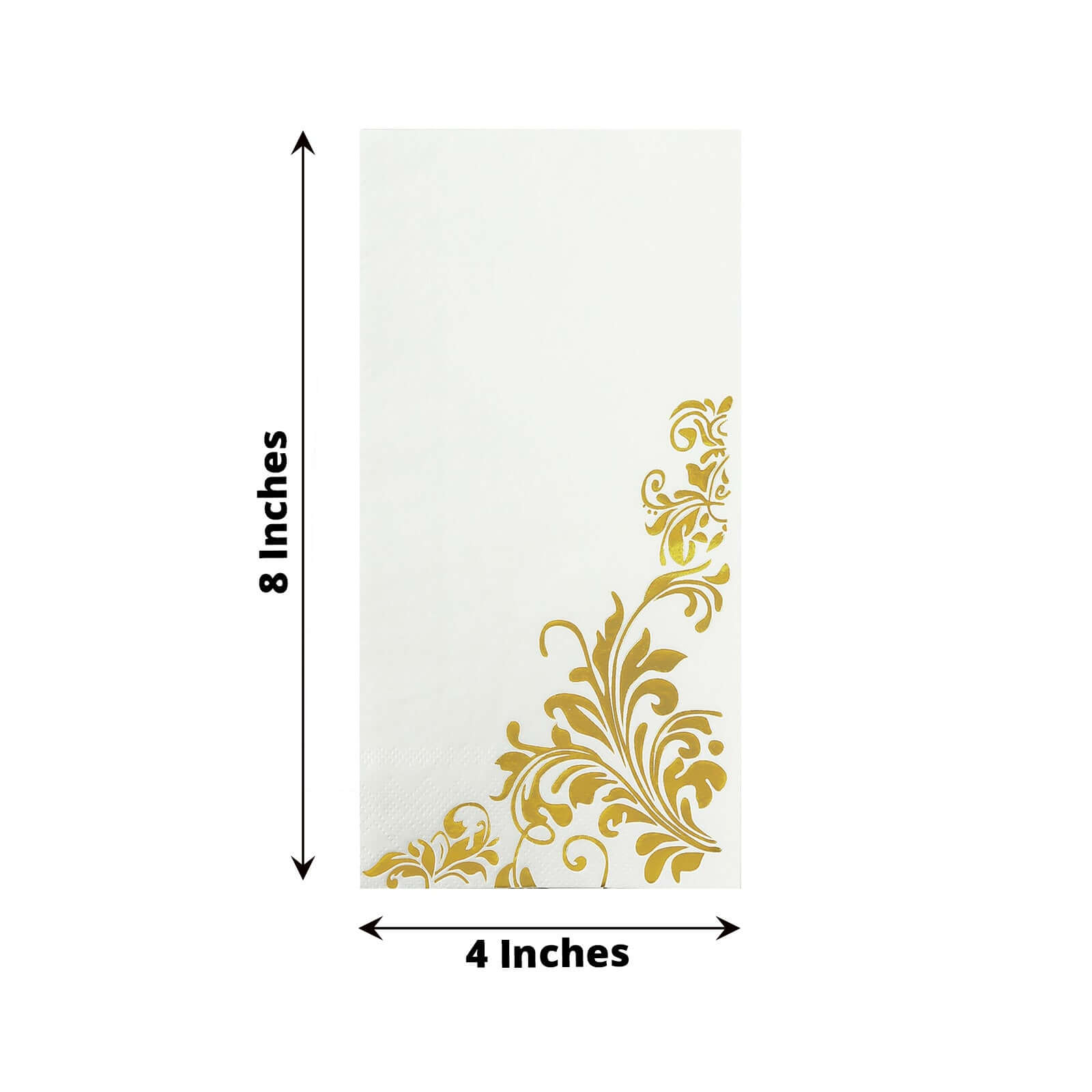 50-Pack Paper Napkins White with Gold Baroque Floral Print - Stylish Disposable Dinner Napkins 8"x4"