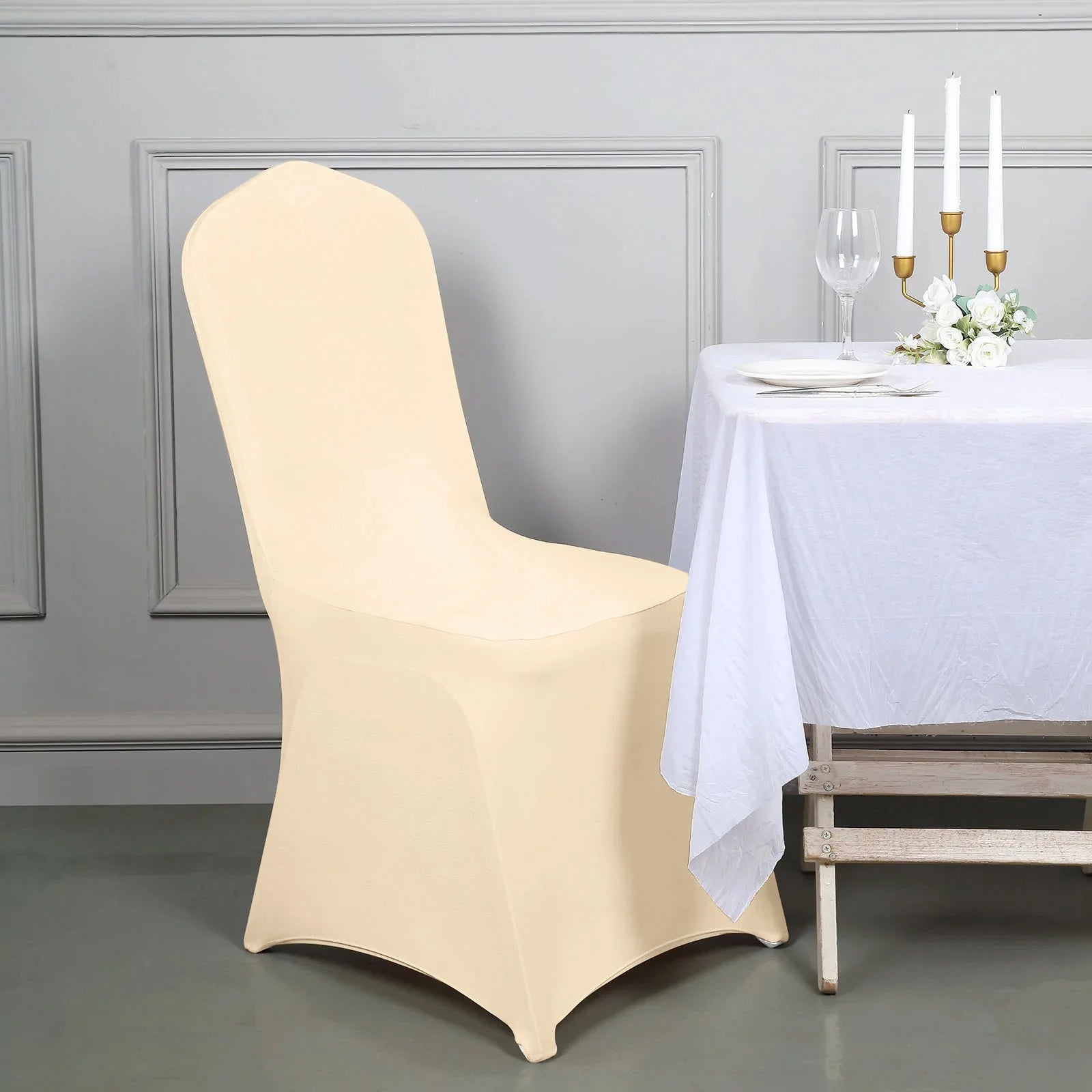 10 Pack Spandex Chair Covers for Banquet Chairs Beige - Durable Reusable Stretch Slip-On Covers