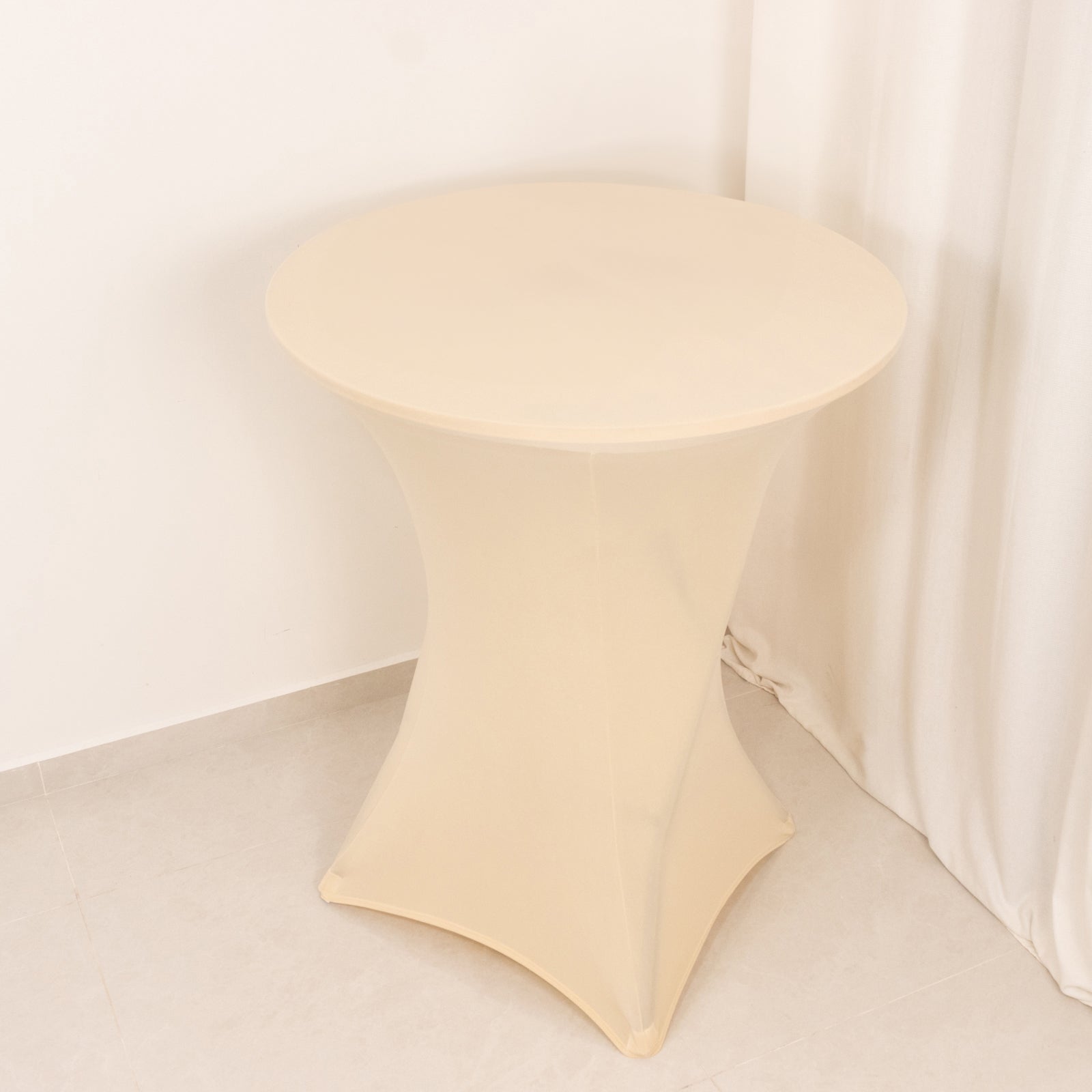 Spandex 36" Round Cocktail Table Cover Beige - Easy to Maintain Stretch Fitted Highboy Tablecloth