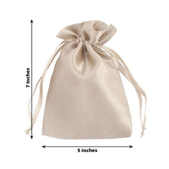 12 Pack 5"x7" Beige Satin Drawstring Wedding Party Favor Gift Bags