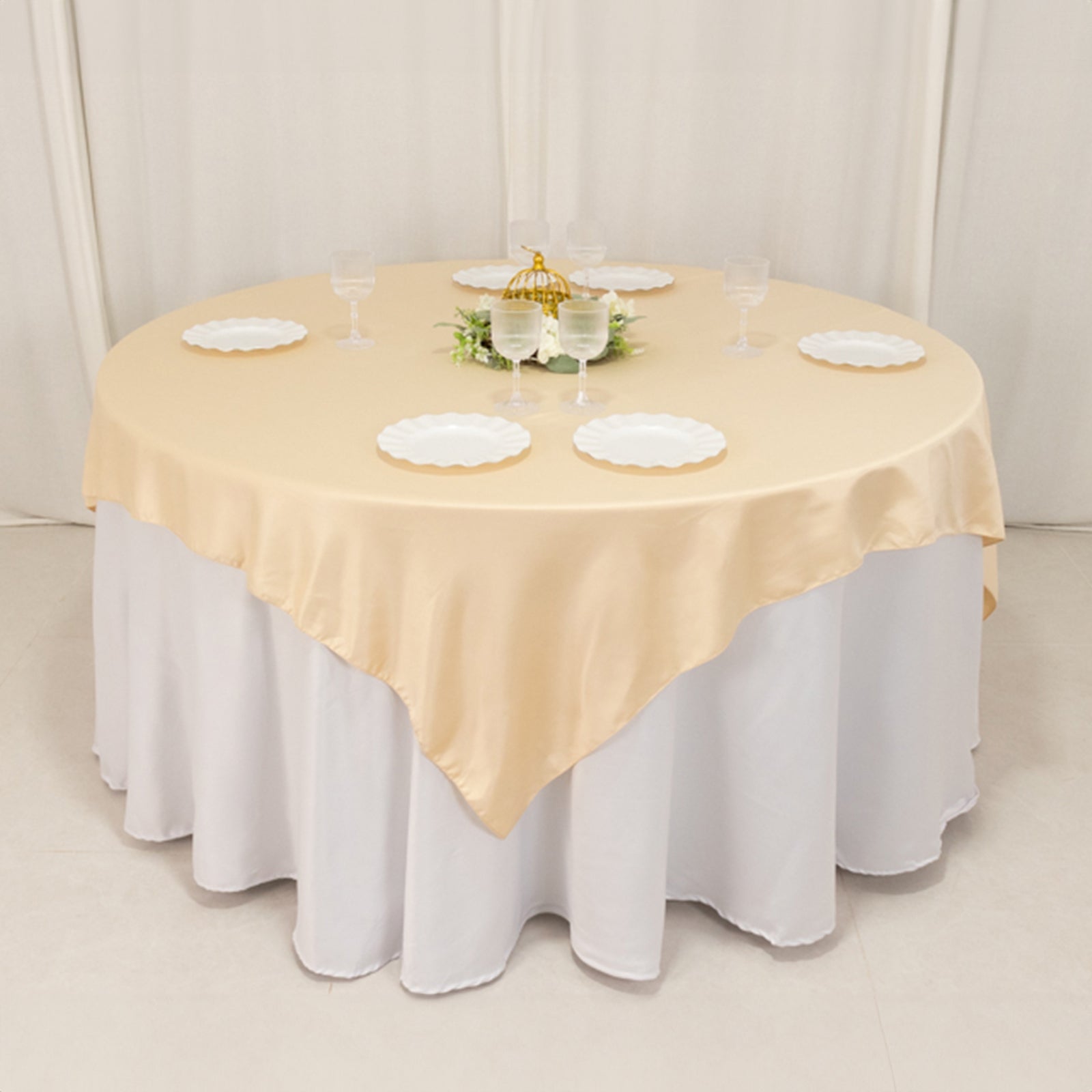 Lamour Satin 72"x72" Table Overlay Square Tablecloth Beige - Smooth Finish Table Topper