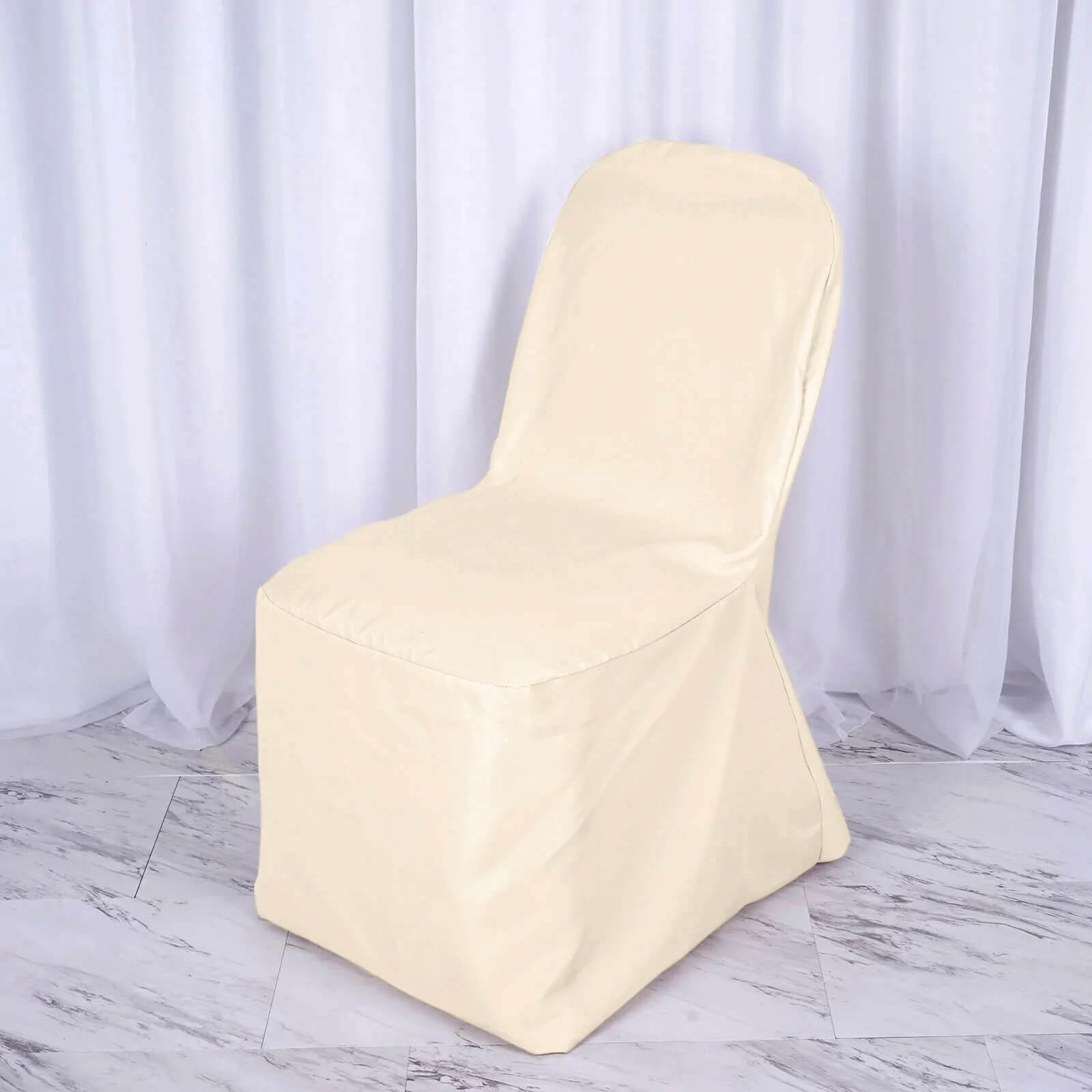 10 Pack Polyester Chair Cover for Banquet Chairs Beige - Stain-Resistant Reusable Slip-On Slipcover