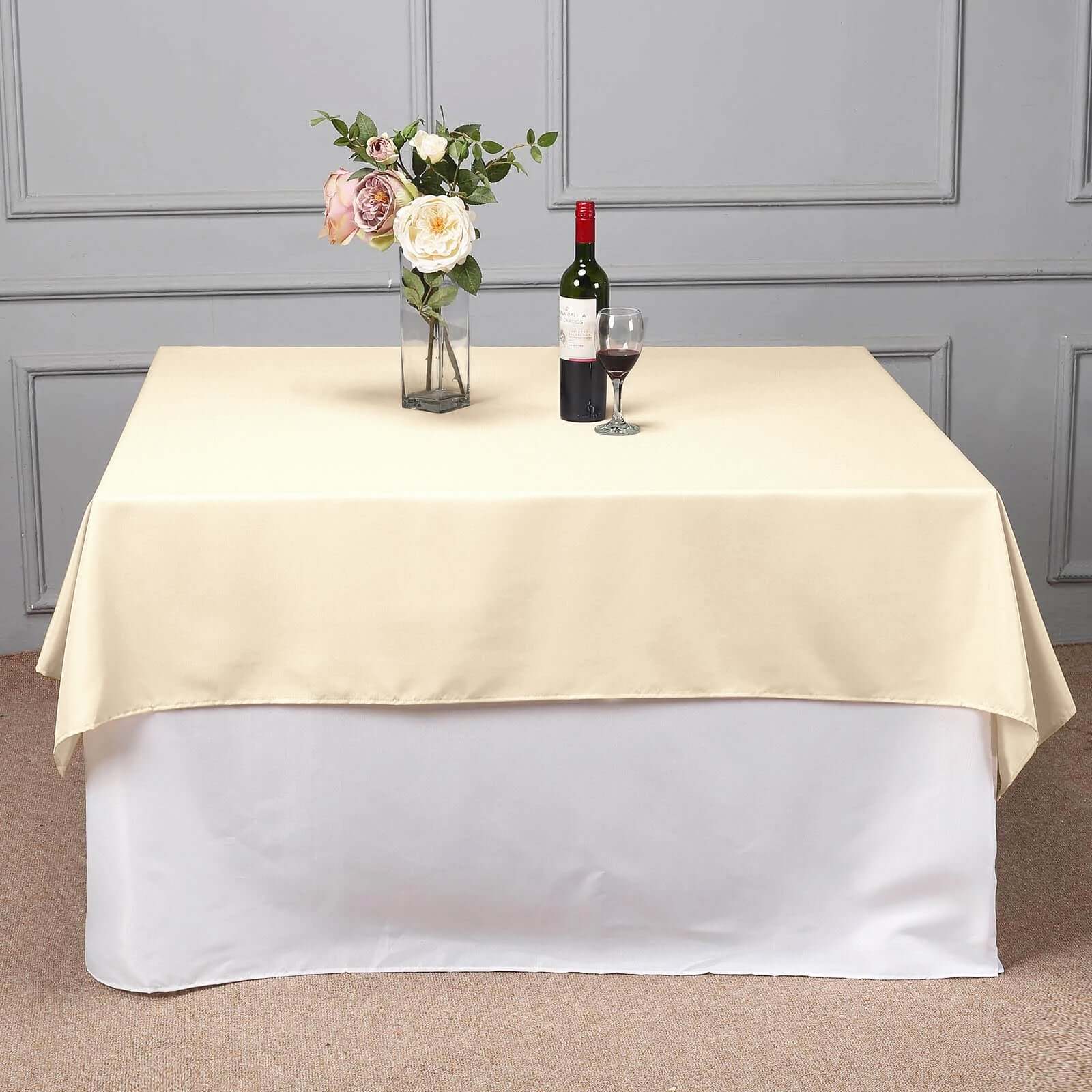 Polyester Square 70"x70" Tablecloth Beige - Wrinkle-Resistant & Durable Table Cover
