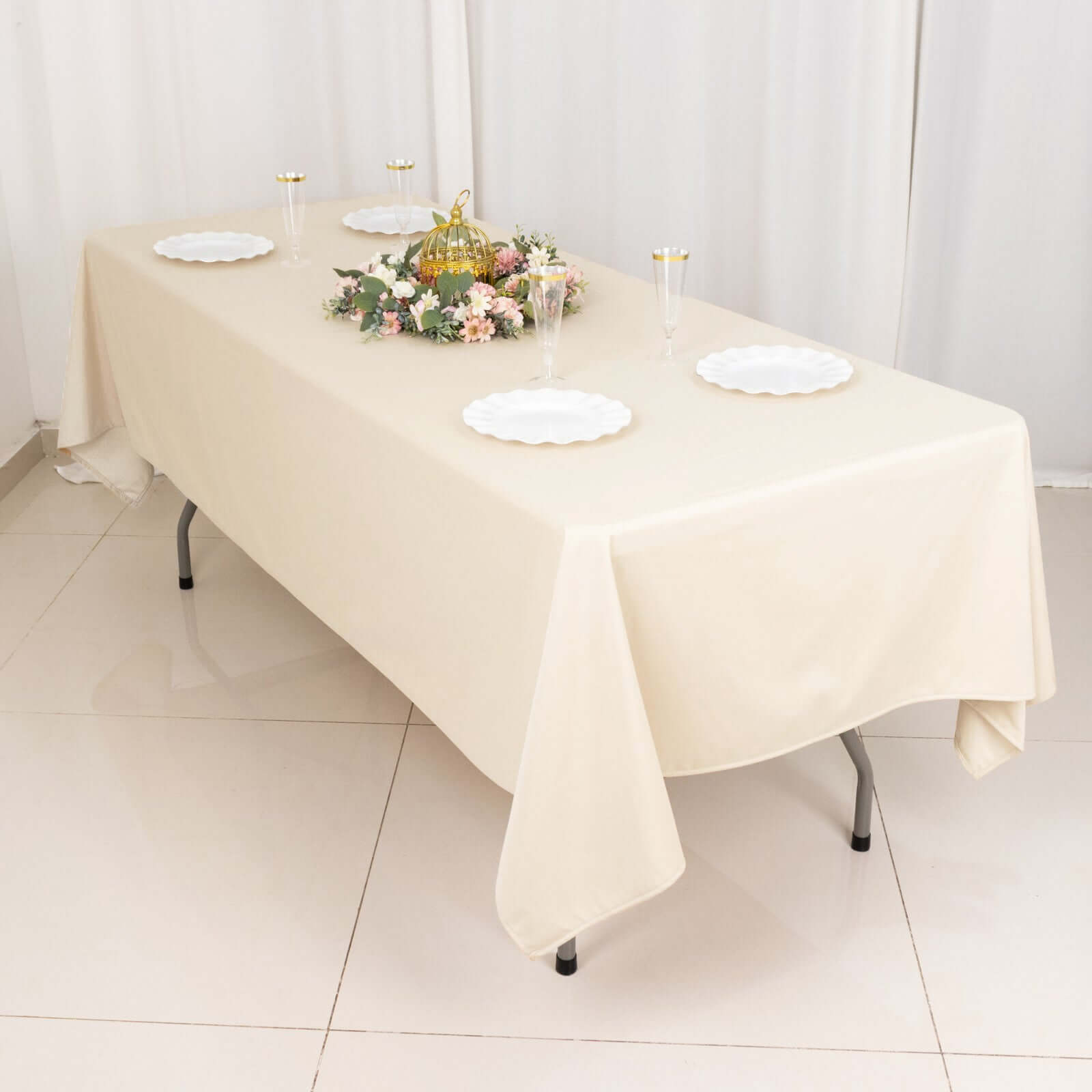 Scuba Rectangular 60"x102" Tablecloth Beige - Wrinkle Free & Stain Resistant Table Cover