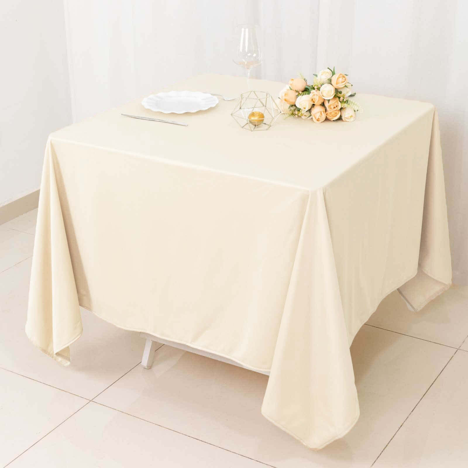 Scuba Square 70"x70" Tablecloth Beige - Wrinkle Free & Stain Resistant Table Cover