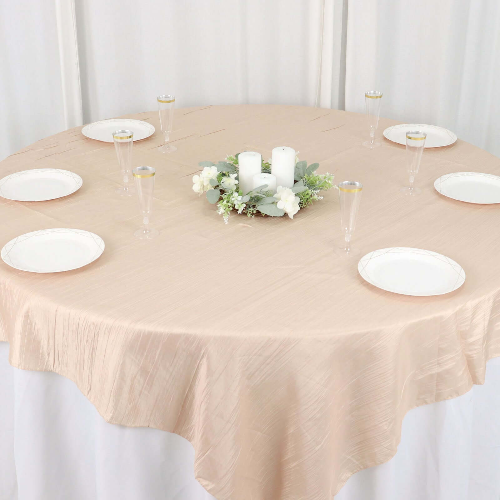 Taffeta 72"x72" Table Overlay Square Tablecloth Beige - Accordion Crinkle Table Cover