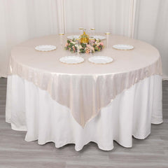 Polyester 72"x72" Table Overlay Square Tablecloth Beige - Sequin Dots Wrinkle-Free Table Cover