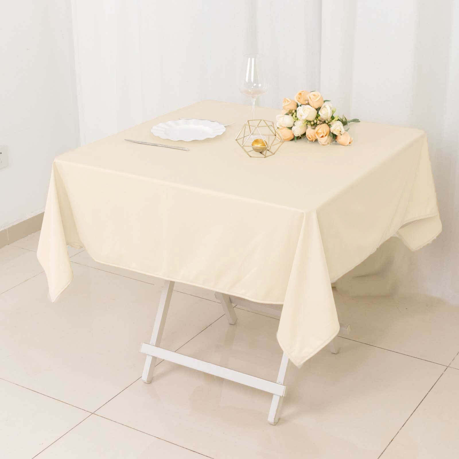 Scuba Square 54"x54" Tablecloth Beige - Wrinkle Free & Stain Resistant Table Cover