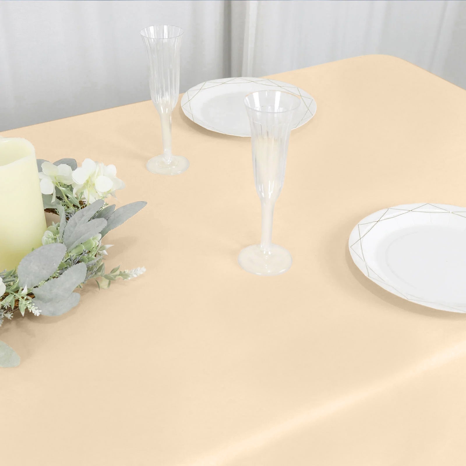 Polyester 54"x96" Rectangle Tablecloth Beige - Wrinkle-Resistant & Easy-to-Care Table Cover