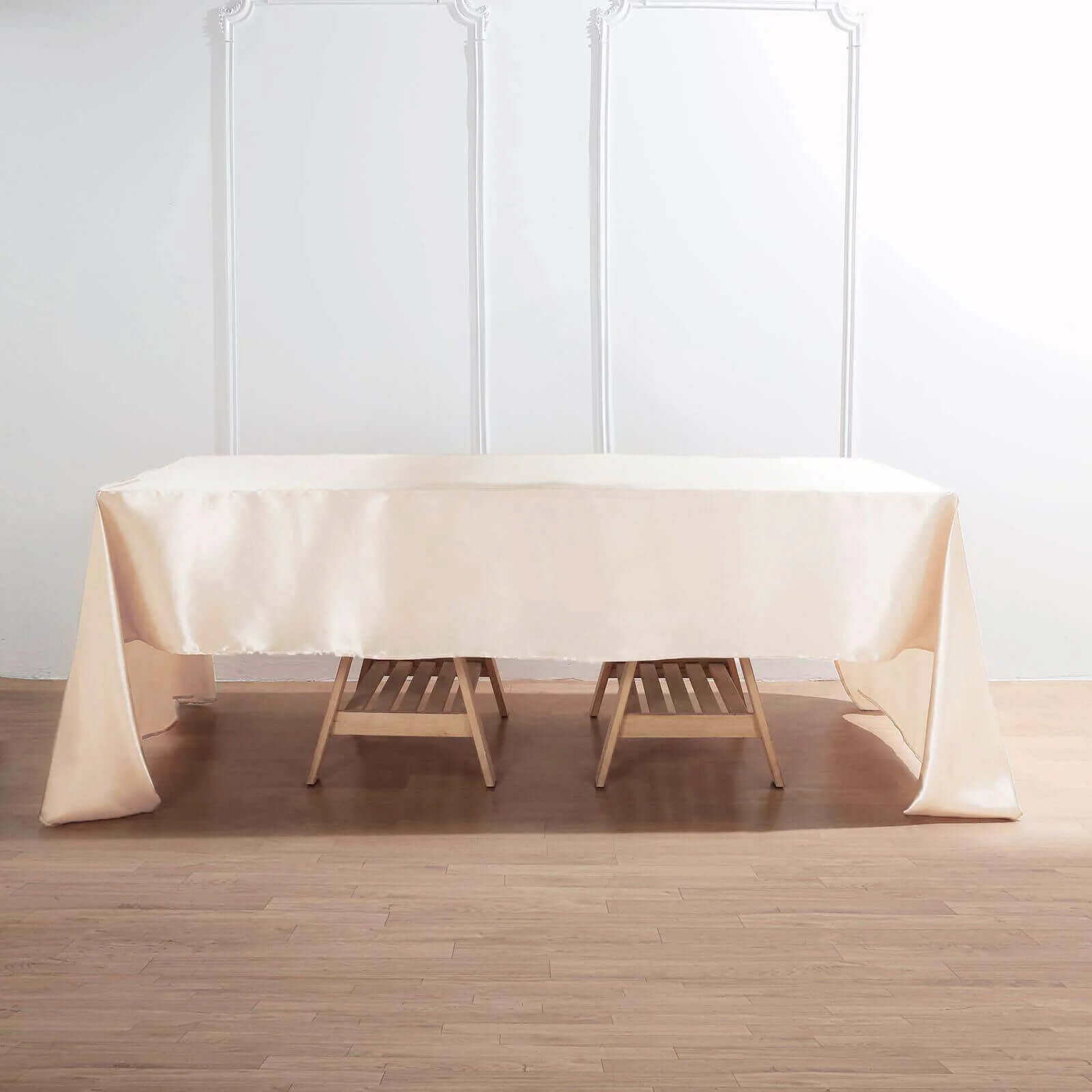 Satin Rectangular 60"x126" Tablecloth Beige - Smooth and Lustrous Table Cover