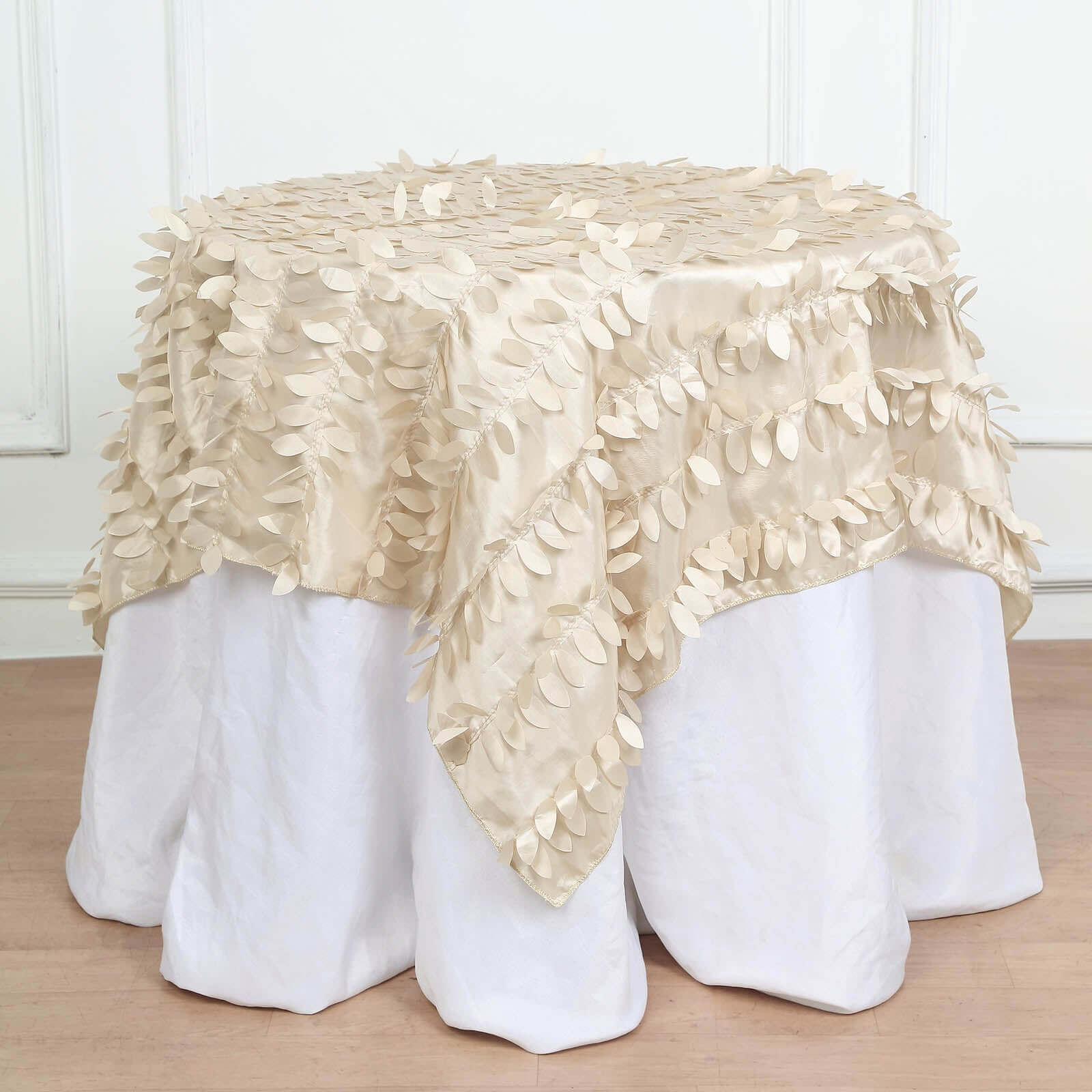 Taffeta 54"x54" Table Overlay Square Tablecloth Beige 3D Leaf Petal Table Cover