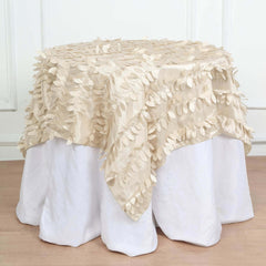 Taffeta 54"x54" Table Overlay Square Tablecloth Beige 3D Leaf Petal Table Cover