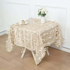 Taffeta 54"x54" Square Tablecloth Beige 3D Leaf Petal Table Cover