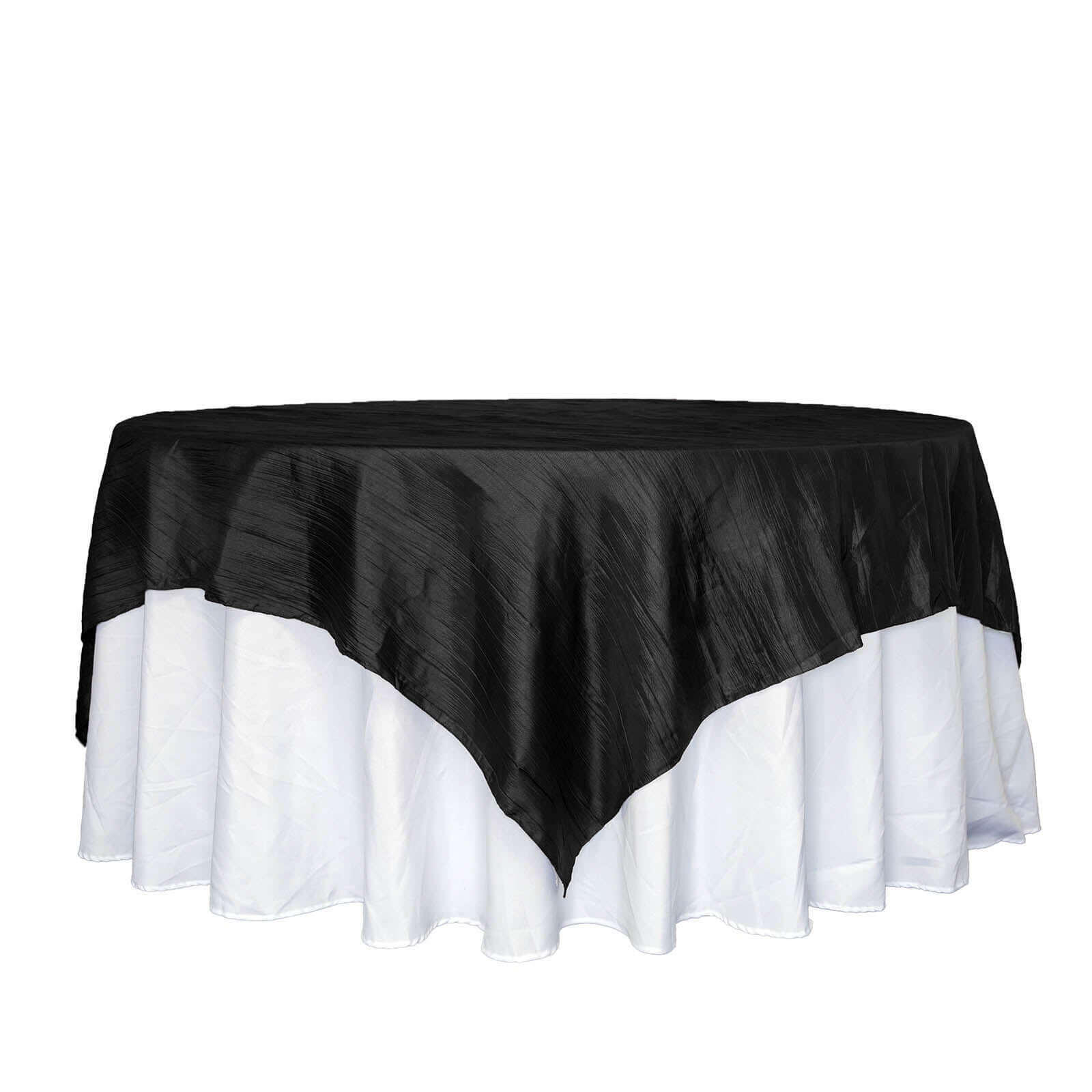 Taffeta 90"x90" Table Overlay Square Tablecloth Black - Accordion Crinkle Table Cover