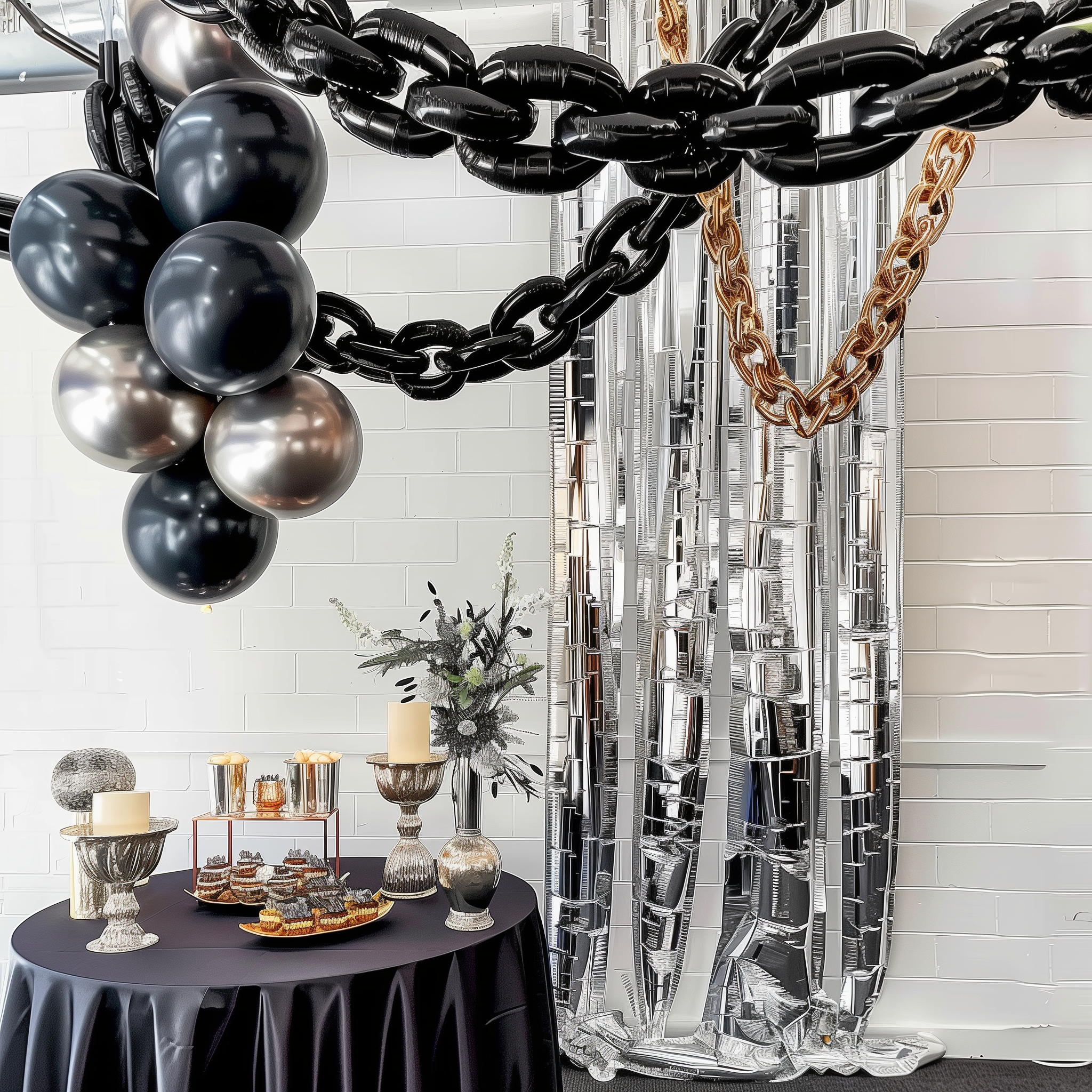 16ft Jumbo Chain Link Balloons in Black, 30pack 8x12" Durable Foil Chain Balloons for 90s Hip Hop Party Decorations, Event Decor