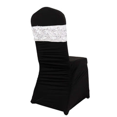 5 Pack Satin Spandex Chair Sashes White - Exquisite Rosette Design Stretch Chair Bands 6"x14"