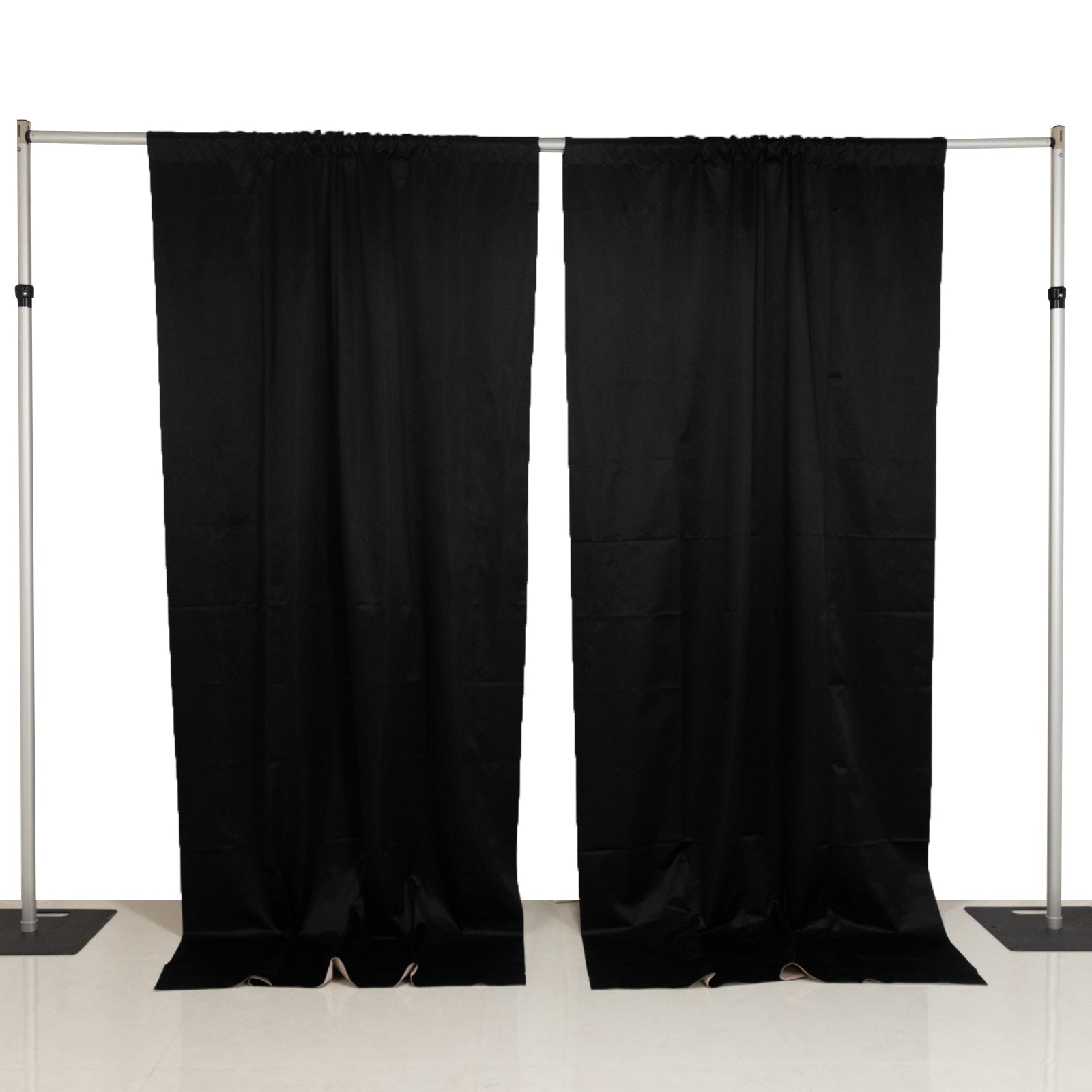 Lamour Satin Blackout Curtains 10ft x 10ft Panels Black/Ivory | Water-Resistant PU-Coated Double Sided Backdrop for Weddings & Events
